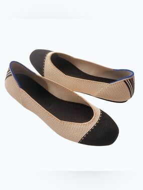 Rothy's The Square flats Tuxedo colorway cream knit body black cap toe 6.5